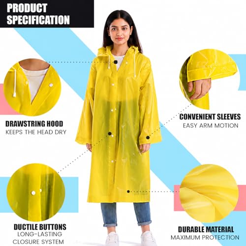 Image of Raincoat for Men & Women | Reusable Hooded Rain Wear | Lightweight 140 GSM Rain Coat with Snap Buttons | Full Length Unisex Rain Coat for Travel, Bike Riding & Monsoon