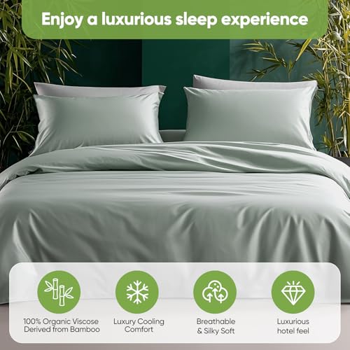 TWK Luxury Sheet Set, Genuine 100% Organic Viscose Derived from Bamboo, Cooling & Breathable, Silky Soft, Bedding Sheets & Pillowcases (Sea Glass, California King)