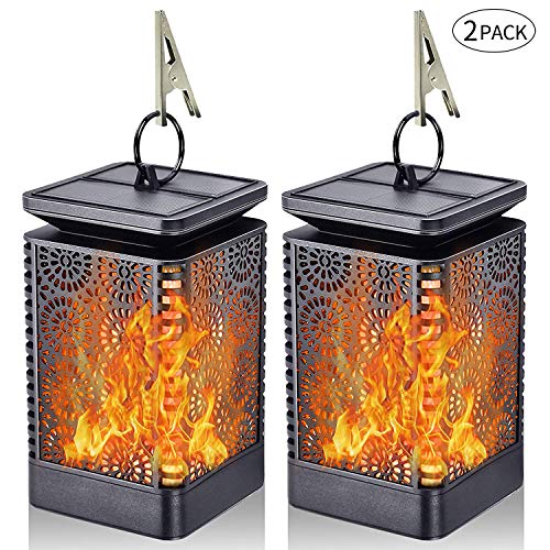 2 Pack Lampe à Flamme Solaire Eclairage Exterieur, Effect de Flamme Vacillante, IP65 et Résistante Chaleur, Decoration Pour Jardin Chambre Patio Deck Halloween Noël Fête Camping