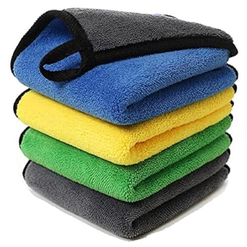 Image of Auto Hub Heavy Microfiber Cloth for Car Cleaning and Detailing, Double Sided, Extra Thick Plush Microfiber Towel Lint-Free, 600 GSM (Size 40cm x 40cm) /Pack of 4, Color: Mix, Multi Color