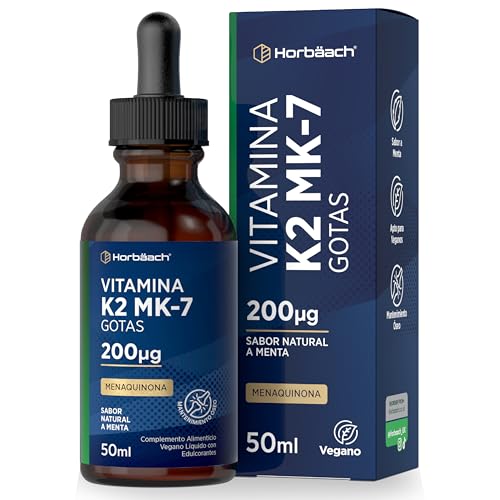 Vitamina K2 MK-7 Gotas | 200µg por Dosis Diaria | Sabor Natural a Menta | 50 ml Líquido Vegano | Alta Biodisponibilidad | Horbaach