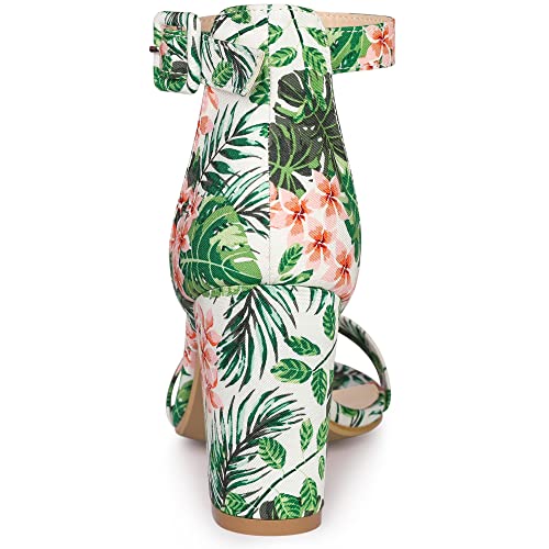 Image of Allegra K Women's Floral Print Open Toe Block High Heels Summer Sandals