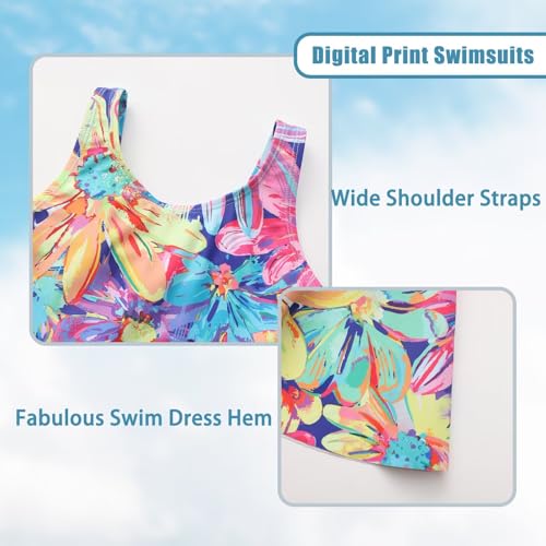 Image of Girls One Piece Swimsuits Leopard Bathing Suit for Kids Hawaiian Swimwear with Skirt Swim Dress 3-16 Years