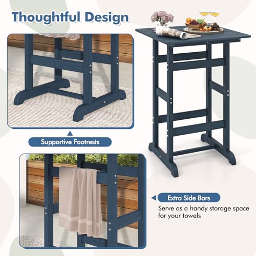 Image of Giantex 42 inch Height Outdoor Tall Bar Table, HDPE Square Pub Tables with Wood Grains, High Top, Cocktail Bistro Table for Adirondack Chairs, Patio, Garden, Poolside, Yard, Balcony, Navy
