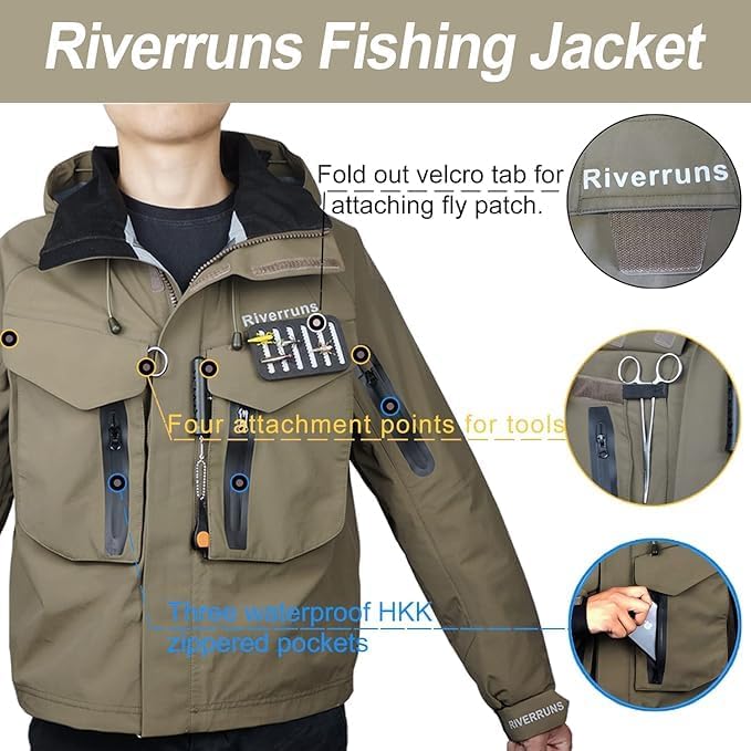 Riverruns Fishing Wading Jacket, Breathable Outdoor Fly Fishing Rain Coat - Image 2