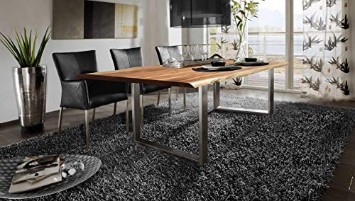 Esstisch Baumkante SAM 160×85 cm aus Akazie mit silber lackierten Beinen