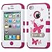 MYBAT Hybrid Dual Layer Protector Cover with Kickstand for Apple iPhone 4/4S - Retail Packaging - Butterfly Dancing/Hot Pink