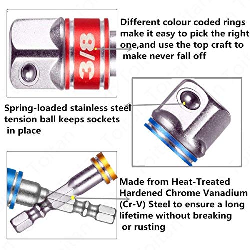 3/8 Driver For Drill,Power Nut Driver Set,1/2 Impact Sockets,Hex Impact Bits,1/2 Driver Socket Set,Right Angle Screwdriver Set Drill Socket+1/4