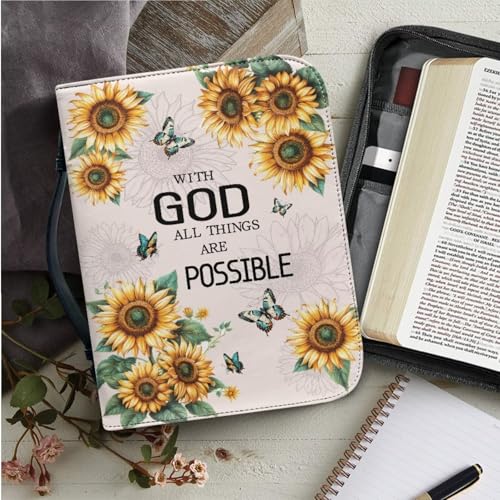 COEQINE Sunflower Butterfly Bible Cover Case 2 Pack for Women Fashion Bible Church Study Book Carrier with Pockets Handle Zippe and Pu Bookmarks Bible Study Supplies - Image 2