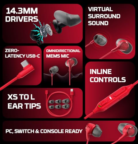 Image of HyperX Cloud Earbuds III S - Wired Earbuds, PC; Nintendo Switch; Console Controller, Dynamic; 14.3 mm Driver, Silicone Ear Tips, Red, (BN7S2AA)