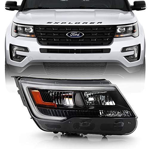 ACANII - For 2016-2018 Ford Explorer Sport w/o Full LED w/Black Bezel LED DRL Headlight Headlamp - Passenger, w/o Logo