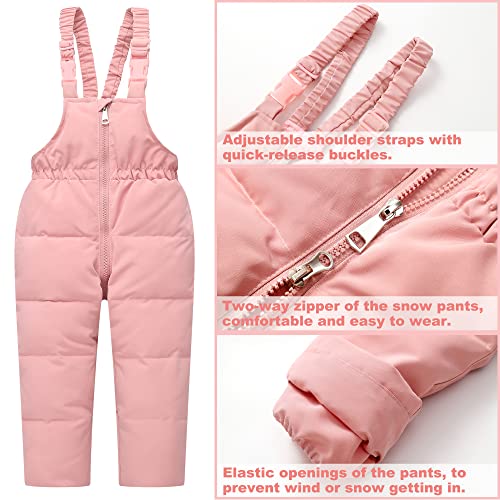 Kids 2-Piece Snowsuit Toddler Baby Boys Girls Winter Wear Down Jacket Ski Jacket & Snow Bib Pants Ski Suit, Pink 3-4 Years #TOP5