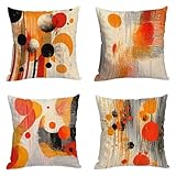 Wasserdichter Kissenbezug 4 Stück 40 x 40 cm Dekorative Outdoor Kissen Orange Moderne Quadratisch Doppelseitig Wasserfest Atmungsaktiv kissenbezüge für Sofakissen Garten Outdoor Deko Geschenk J-r825