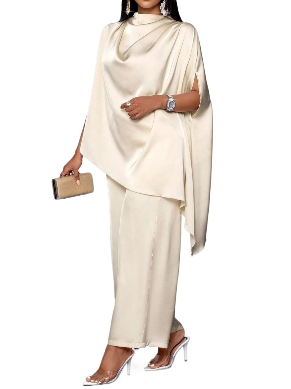 Womens Lounge Sets Solid Color Mock Neck And Straight-Leg Long Pants Set For Women
