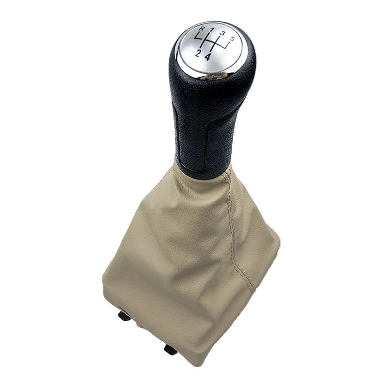 Jeocoai 5-Speed-Silver- Beige Car Gear Knob Car Gear Shift Knob Lever Shifter Gaiter Boot Cover For Volkswagen For Polo 9N 9N2(5-Speed-Silver- Beige)