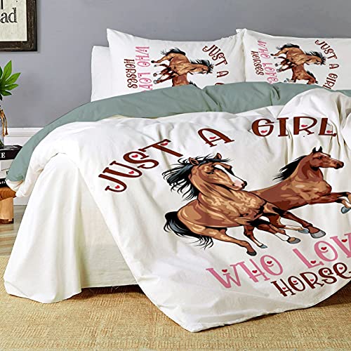 Todeyya Just A Girl Who Loves Horses Duvet Cover (Full Size) With 2 Pillow Shams, Microfiber Lightweight 3Pcs Comforter Cover Set Coverlet, With Zipper Closure Bedding All-Season #TOP2