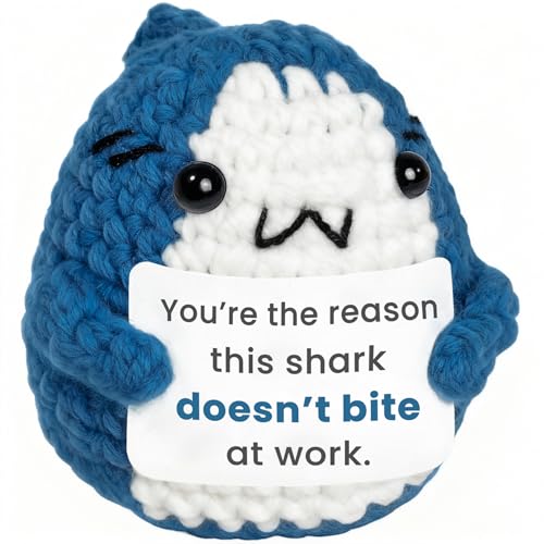 Krinisou Funny Coworker Friend Gift, Office Gift for Work Bestie, Cute Crochet Shark with Card, Appreciation Gifts for Coworkers Women Men