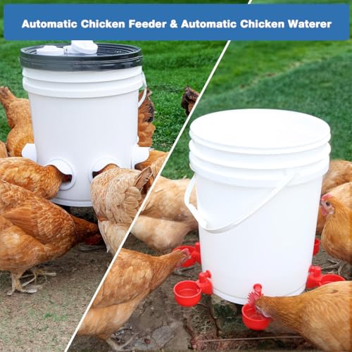 Image of HASTHIP 4PCS Chicken Feeder and Drinker Kit, DIY Poultry Feeding System