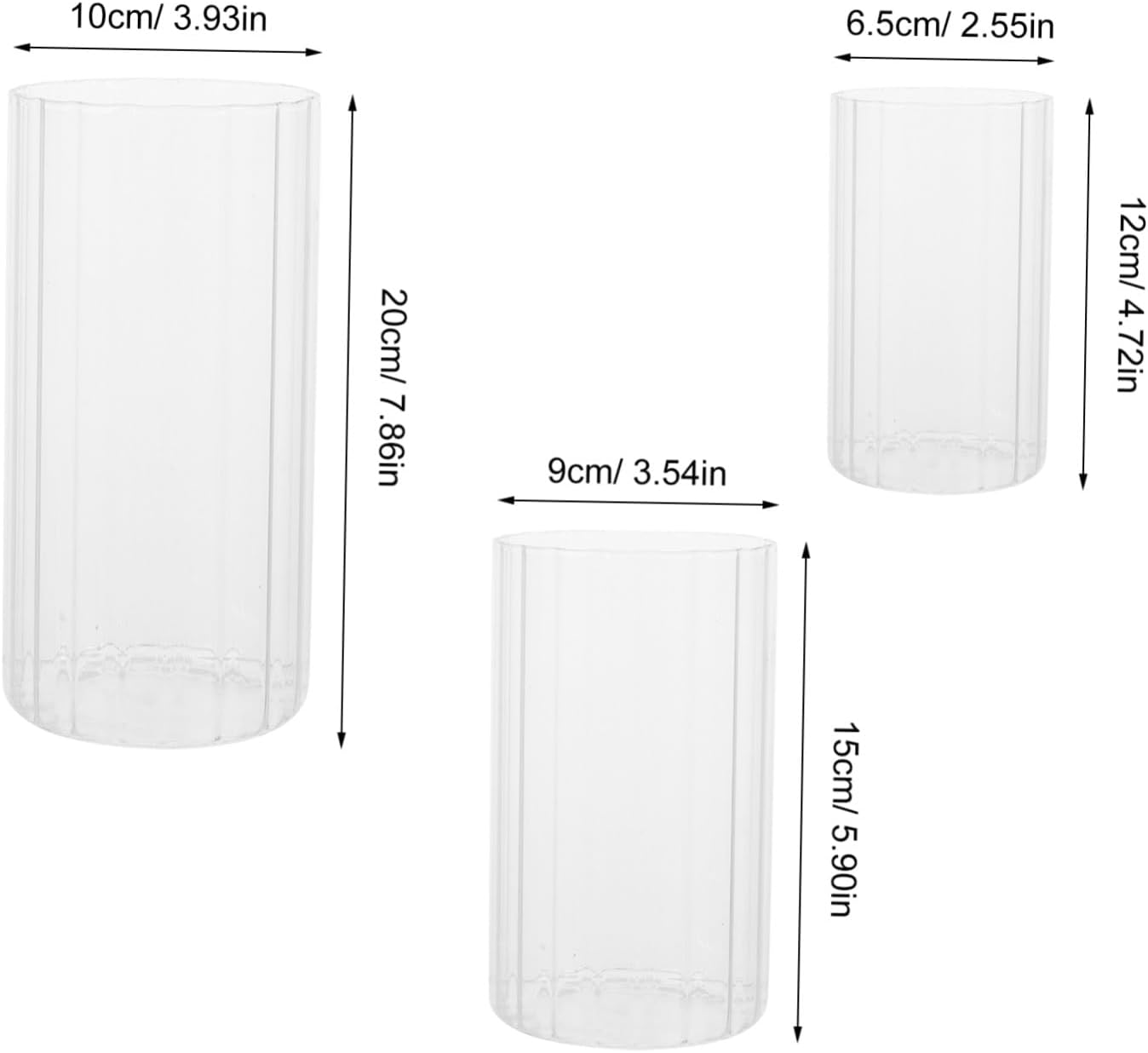 KICHOUSE 3pcs Modern Striped Glass Cylinder Hurricane Candle Holders for Pillar Candles, Round Minimalist Design Enhancing Light Refraction, Wedding and Home Centerpiece Décor