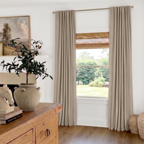 Image of 100% Blackout Shield Linen Blackout Curtains for Bedroom 90 Inches Long, Back Tab /Rod Pocket Living Room Drapes, Thermal Insulated Blackout Curtains 2 Panels Set, 50 inch W x 90 inch L,Burlywood Birch