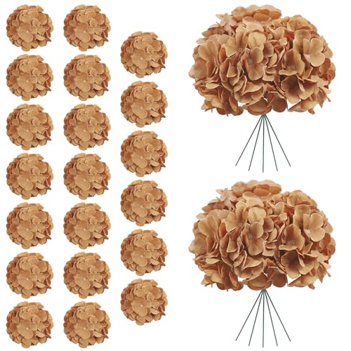 AVIVIHO 20Pcs Brown Hydrangea Artificial Flowers Bulk Realistic Silk Faux Hydrangea Heads with Stems Fake Flowers for Wedding Table Centerpieces Arch Baby Shower Home Party DIY Decoration