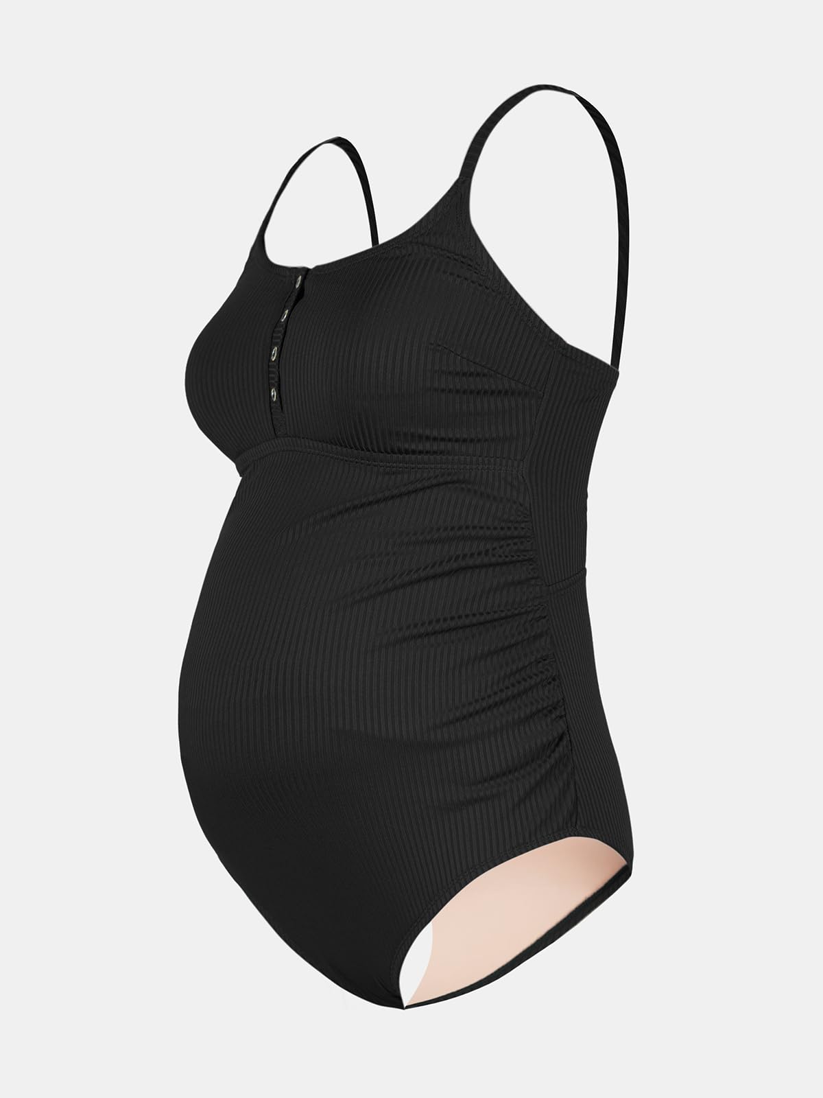 CUPSHE Damen Maternity Badeanzug U Ausschnitt Druckknöpfen Nach Schwangerschaft Gerippte Einteilige Umstandsbademode Swimsuit