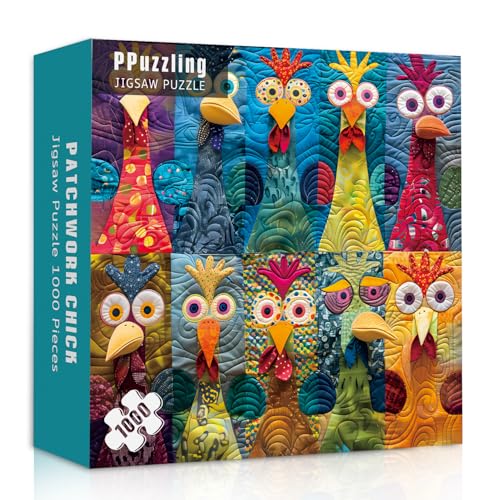 Funny Chickens Puzzles para adultos 1000 piezas, Rompecabezas patchwork de gallo, Colorido rompecabezas de animales como arte de pared para el hogar miniatura 1
