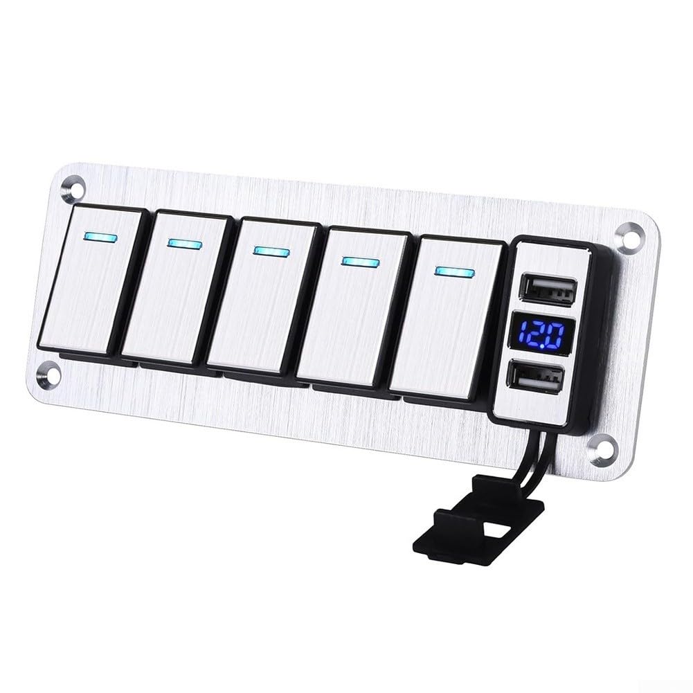 Panneau Commutateur 5 Bascules pour aluminium 12V-24V Panneau(White)