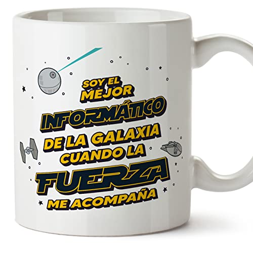 MUGFFINS Tazas para INFORMÁTICO hombre - En Español - Mejor de la Galaxia Cuando Fuerza me Acompaña - 11 oz / 330 ml - Regalo original y divertido