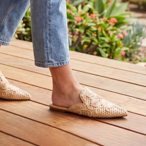Image of Tilocow Women's Pointed Toe Flat Mules Backless Slip On Loafers | Lightweight, Soft Insole, Non Slip Sole, Printed, Dressy Casual, Office Work Business, Daily Wear
