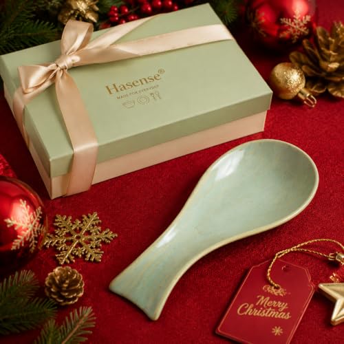 Image of Hasense 8.7 In Ceramic Spoon Rest for Stove Top, Kitchen Spoon Holder, Sage