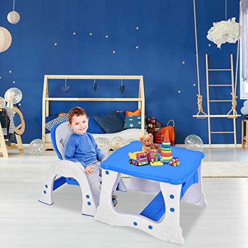 Honey Joy 5 In 1 High Chair, Convertible Highchair For Babies And Toddlers/Table Chair Set/Booster Seat/Toddler Chair W/Safety Harness, Reclining Backrest, Double Food Tray (Blue) #TOP6