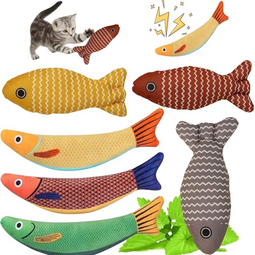 Aoksily 6 Stück Katzenminze Spielzeug,Katzenminze Kissen,Katzenspielzeug Selbstbeschäftigung Katzenspielzeug Fisch für Katzen Spielen und Kauen,Zahnen,...