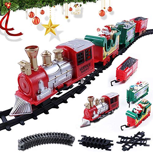 Tren Arbol Navidad Electrico, Circuito de Tren de Juguete, Raíles de Tren con luz y Sonido para Niños Incluye 3 Autos, 2 Metros Rieles Redondos Alrededor del árbol de Navidad,A