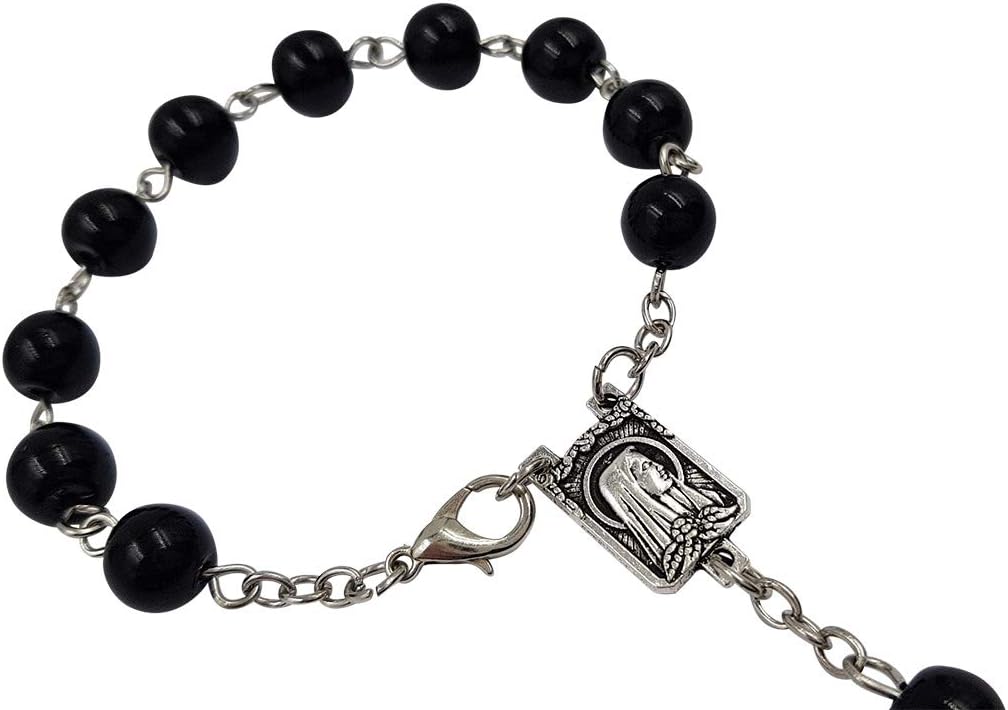 Treasure4U-Store One Decade Auto Rosary for Rearview Mirror Black Pearl Glass Beads Catholic Bracelet Our Lady of Lourdes Centerpiece Religious Gift Car Truck Travel Protection - Image 7