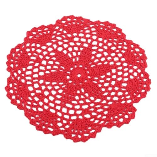 Gdfnmogo Set di centrini in pizzo fatto a mano all'uncinetto, 10 pezzi, tovaglietta rotonda e sottobicchiere per decorazione da tavola natalizia, diametro 20 cm, tessuto misto, non rosso