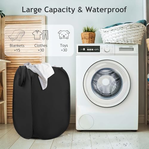 Image of House Again Upgraded Polyester Pop-up Laundry Hamper, 70L (18.5 Gal) Laundry Basket with Durable Handles, Solid Bottom, High Carbon Steel Frame and Side Pocket, Easy to Open and Fold Flat for Storage