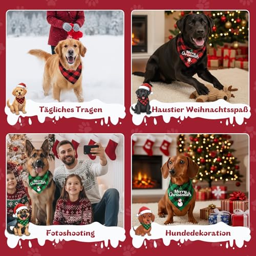 BEIUEN Weihnachtshalstuch Hund 2er Set, doppellagig & beidseitig tragbar, Hundehalstuch Weihnachten mit Santa & Schneemann, für kleine & mittlere Hunde, Geschenk für Haustiere