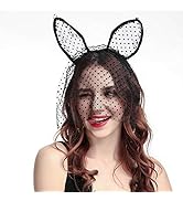 Catery Sexy Lace Bunny Ears Veil Headbands Black Cat Ear Headband Women Halloween Hair Accessorie...