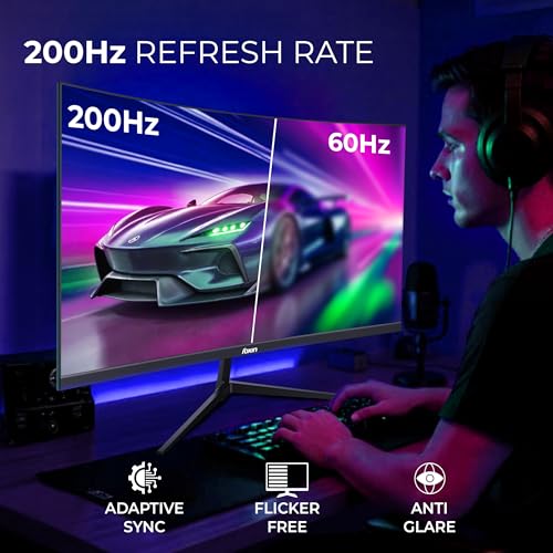Image of Foxin Phantom 24 inch (59.94 cm) 1800R Curved Gaming Monitor, FHD 1920x1080p, 250Nits, 200Hz, 1ms, Adaptive Sync | 99% sRGB | HDMI & VGA Ports | RGB Backlight, 3W x 2 Speakers | Wall Mountable | Black