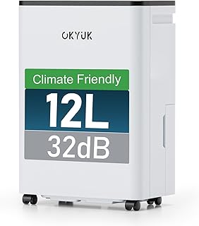 OKYUK Dehumidifier 12 litres/day, suitable for rooms of approximately 90 cubic metres (30 m²), Dehumidifier home mould, au…