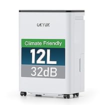 OKYUK Deumidificatore 12 litri, giorno, adatto per ambienti di circa 90 metri cubi (30 metri quadrati), Deumidificatore casa muffa, sbrinamento automatico, 32 dB, refrigerante R290, PD12R-03DE