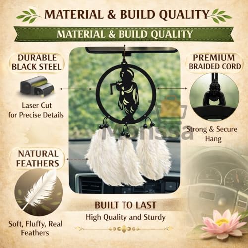 Image of M H VILLA Krishna Dream Catcher for Rearview Charm, Spiritual Car Decoration Items Interior Accent, Elegant Car Hanging Accessories Interior for Positive Vibes, Stylish Car Mirror Hanging Gift - WHITE