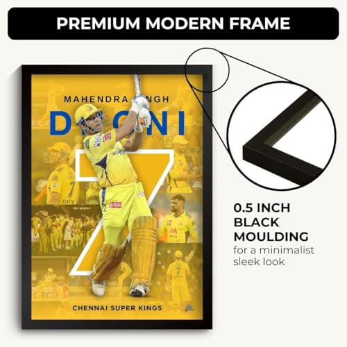Image of Funk You Store MS Dhoni Framed Poster | Thala Captain Dhoni 7 Wall Art | CSK Edition | Cricket Legend | Premium Sports Decor for Cricket Fans | Motivational Wall Poster (F 097)