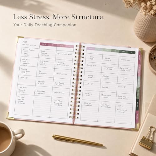 Image of Aesthetic Teacher Planner For The 2026-2027 Academic School Year | All Incl. 8.5 inch X 11 inch Lesson Plan Book Supplies - Easily Organize Your Daily, Weekly & Monthly Classroom /homeschool Schedule