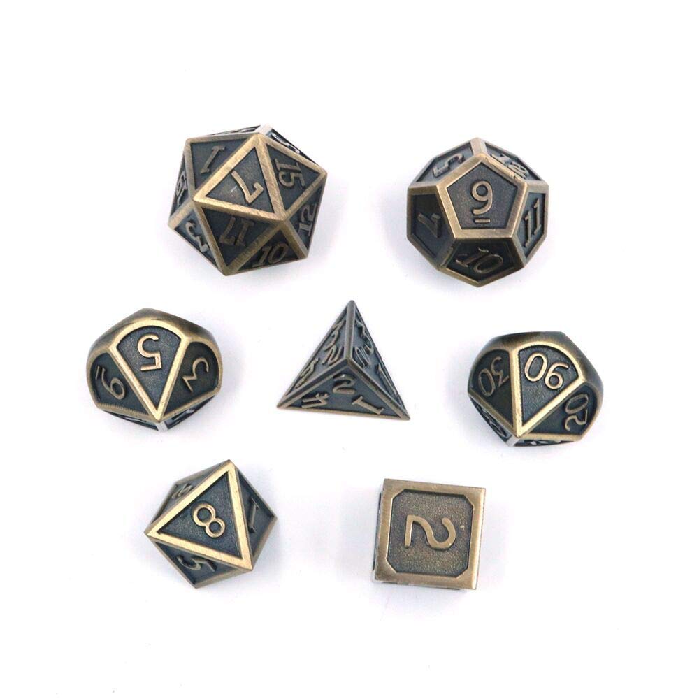 DollaTek 7 PCS Metal Dice Set DND Game Polyhedral Solid Metal D&D Dice Set with Storage Bag and Zinc Alloy with Enamel for Role Playing Game Dungeons and Dragons(Antique Roll Plating Silver)