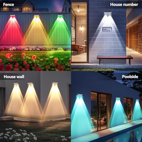 Image of Brizled 12 Pack Outdoor Solar Fence Lights, 11 Modes & 9 Colors Color Changing Fence Solar Lights Waterproof IP65, 100 Lumens Landscape Deck Outdoor Lighting for Backyard Railing Wall Fence Poolside