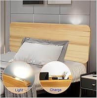 Vista 1 de Cabecera de cama individual, cabecera para dormitorio con estantes de almacenamiento, cabecero de madera rústica independiente con tomas