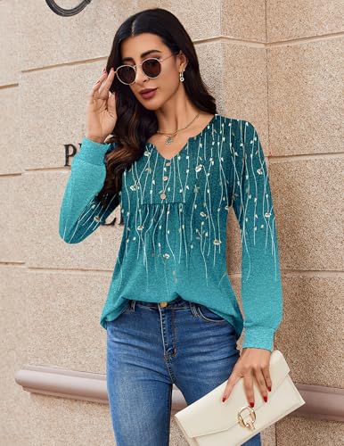 Image of Zeagoo Womens Long Sleeve Tops Fall V Neck Shirt Casual Pleated Tunic Top