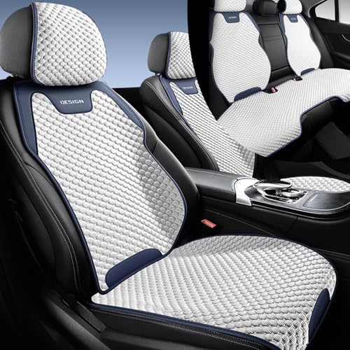 QeMiyg カーシートカバー 夏用 通気メッシュ 涼しい シートクッション 汎用 軽自動車/普通車 前席/後部座席 丸洗いOK 取付簡単 滑り止め フィット 汚れ防止 シート保護 日本語説明書付 (分体式 五席,ブルー)